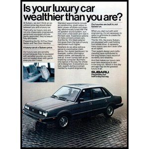 1984 Subaru GL-10 4 Door Sedan Vintage Print Ad Cobblestone Driveway Wall Art